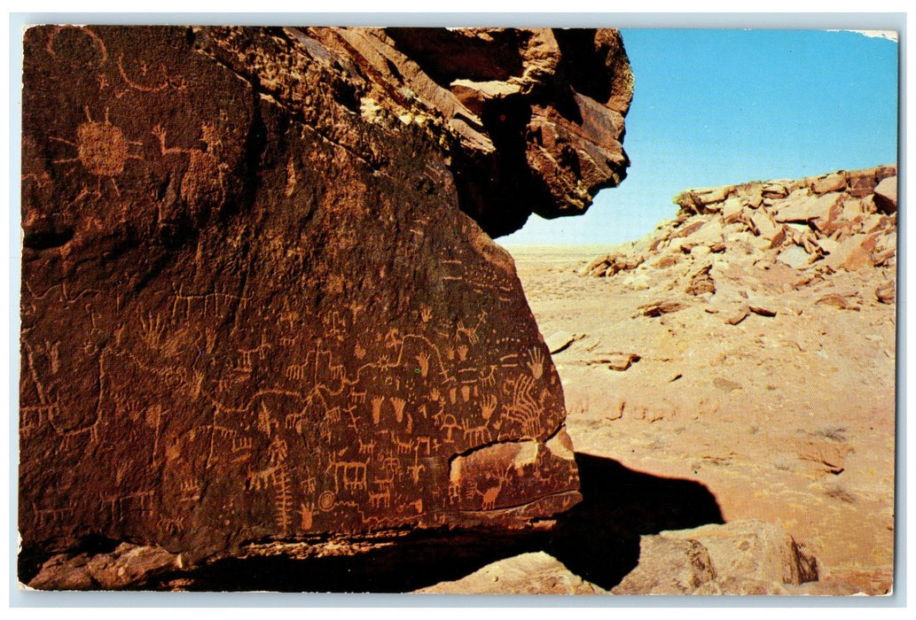 c1960's Newspaper Rock Petrified Forest Arizona AZ Indian Petroglyphs Postcard