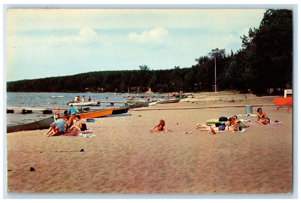 1961 Beach Life On Otsego Lake Boats People Gaylord Michigan MI Posted Postcard