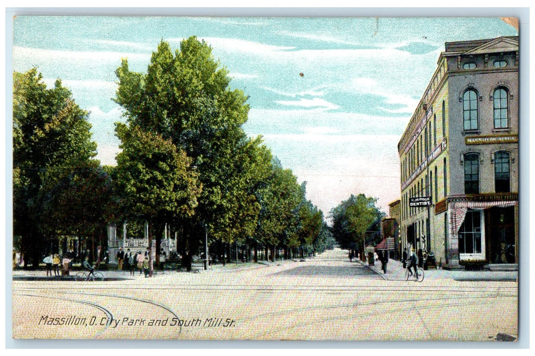 c1910 City Park & South Mill Street Railroad Massillon Ohio OH Unposted Postcard