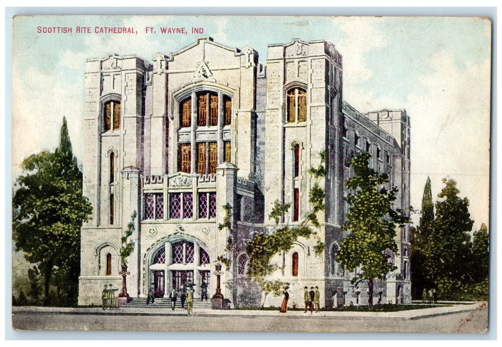 c1910 Scottish Rite Cathedral Building Entrance Ft. Wayne Indiana IN Postcard