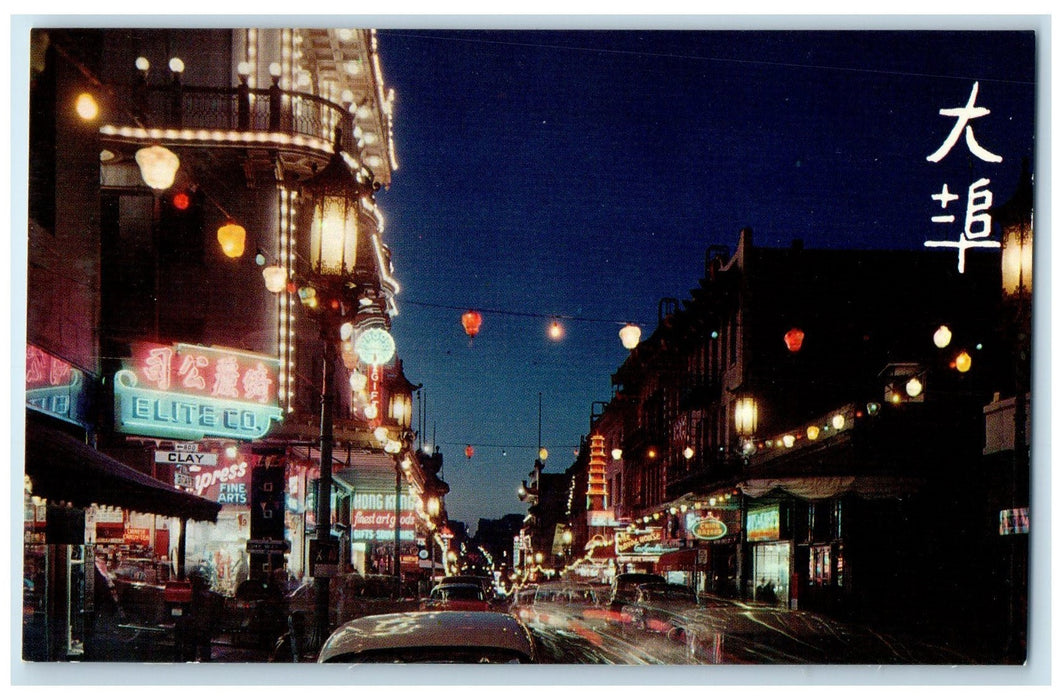 c1960's San Francisco's Chinatown At Night San Francisco CA Unposted Postcard