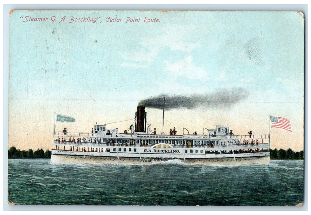 1909 Steamer Passenger Ship Boat GA Boeckling Cedar Point Route Ohio OH Postcard