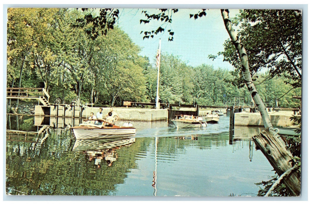 c1960's Songo Locks Sebago Lake State Park Songo River Maine ME Boats Postcard