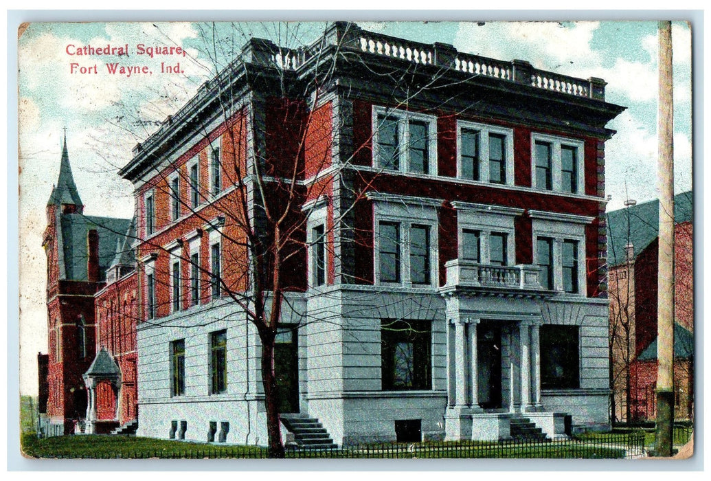 1910 Cathedral Square Building Tower Entrance Fort Wayne Indiana IN Postcard