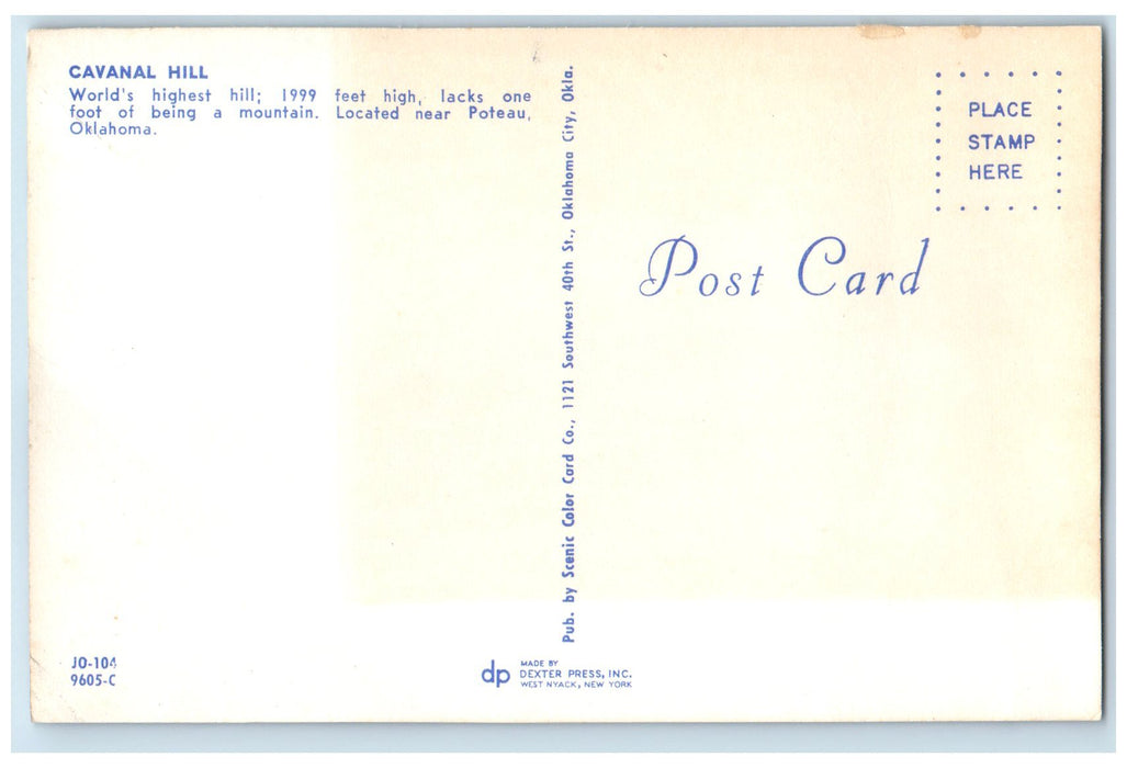 c1950's Cavanal Hill Worlds Highest Hill 1999 Feet Poteau Oklahoma OK Postcard
