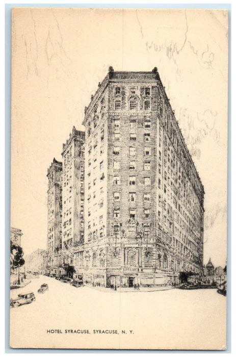 c1940's Hotel Syracuse Exterior Roadside Syracuse New York NY Unposted Postcard