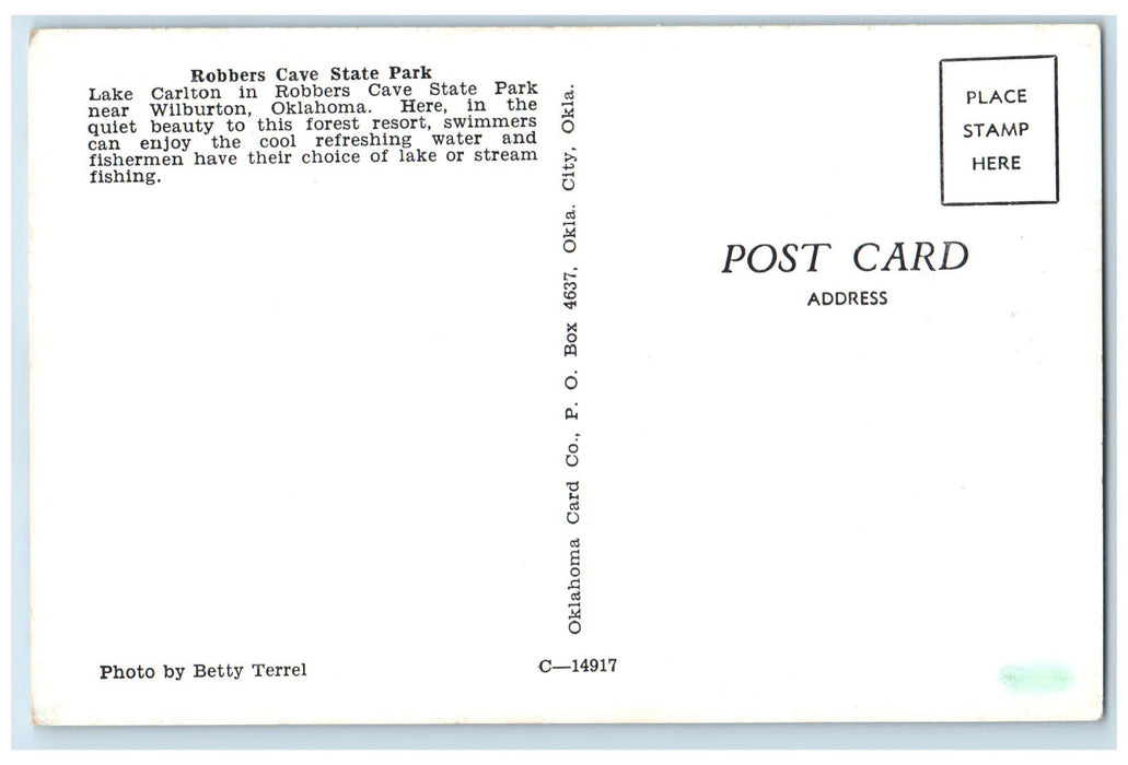 c1950's Robbers Cave State Park Lake Wilburton Oklahoma OK Unposted Postcard