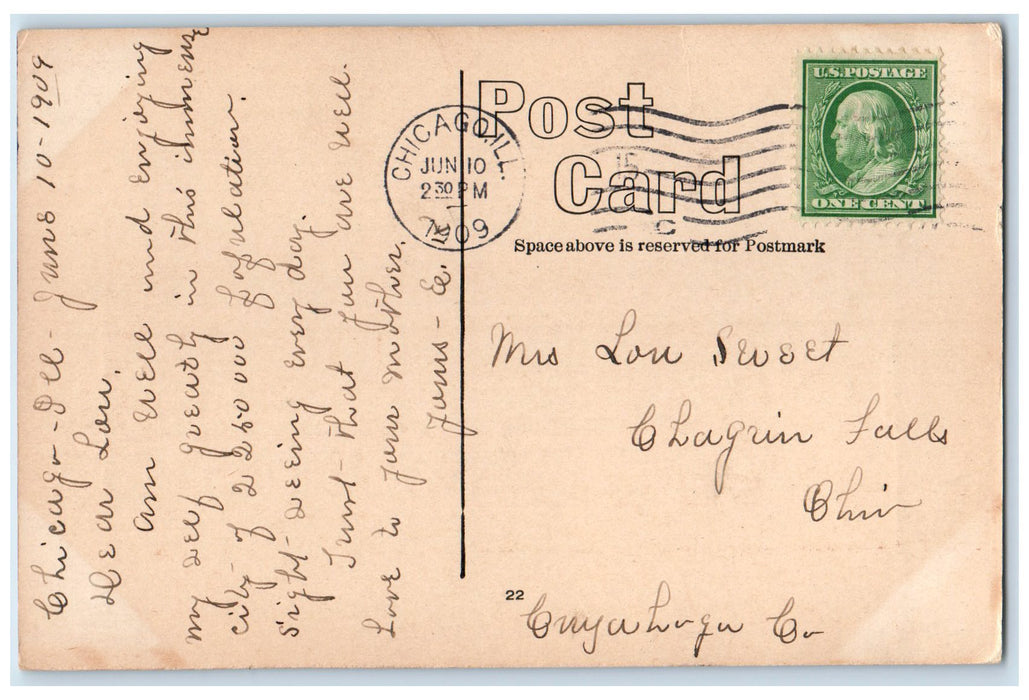 1909 Post Office And Federal Building Exterior Chicago Illinois IL Cars Postcard