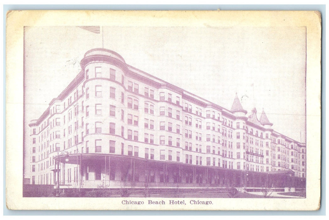 1910 Chicago Beach Hotel Exterior Roadside Chicago Illinois IL Flag Postcard