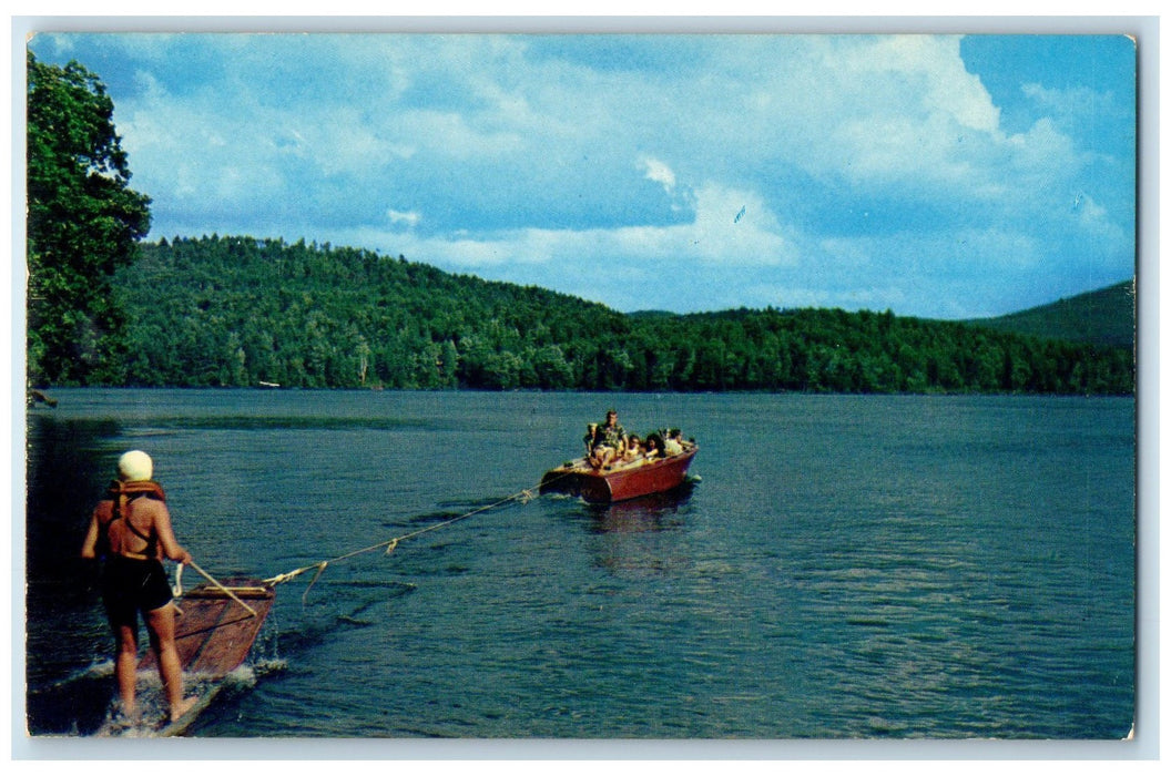 c1950's Aquaplaning Behind Speed Boat View Fort Gibson Lake Oklahoma OK Postcard
