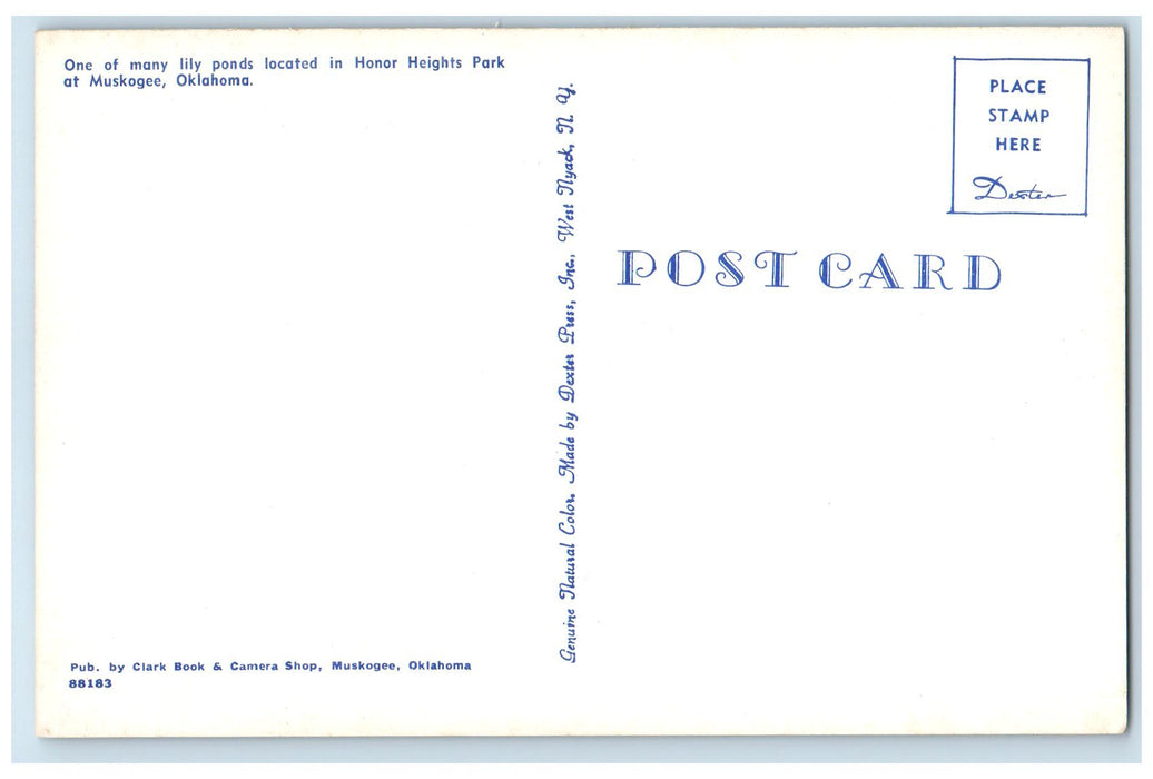 c1950's Lily Ponds In Honor Heights Park Muskogee Oklahoma OK Unposted Postcard