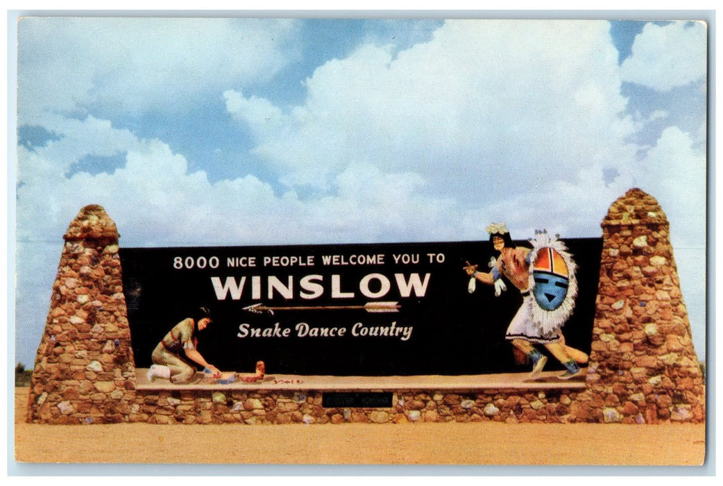 c1950's Winslow Welcome Snake Dance Country Winslow Arizona AZ Postcard