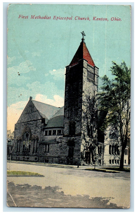 1912 First Methodist Episcopal Church Exterior Roadside Kenton Ohio OH Postcard