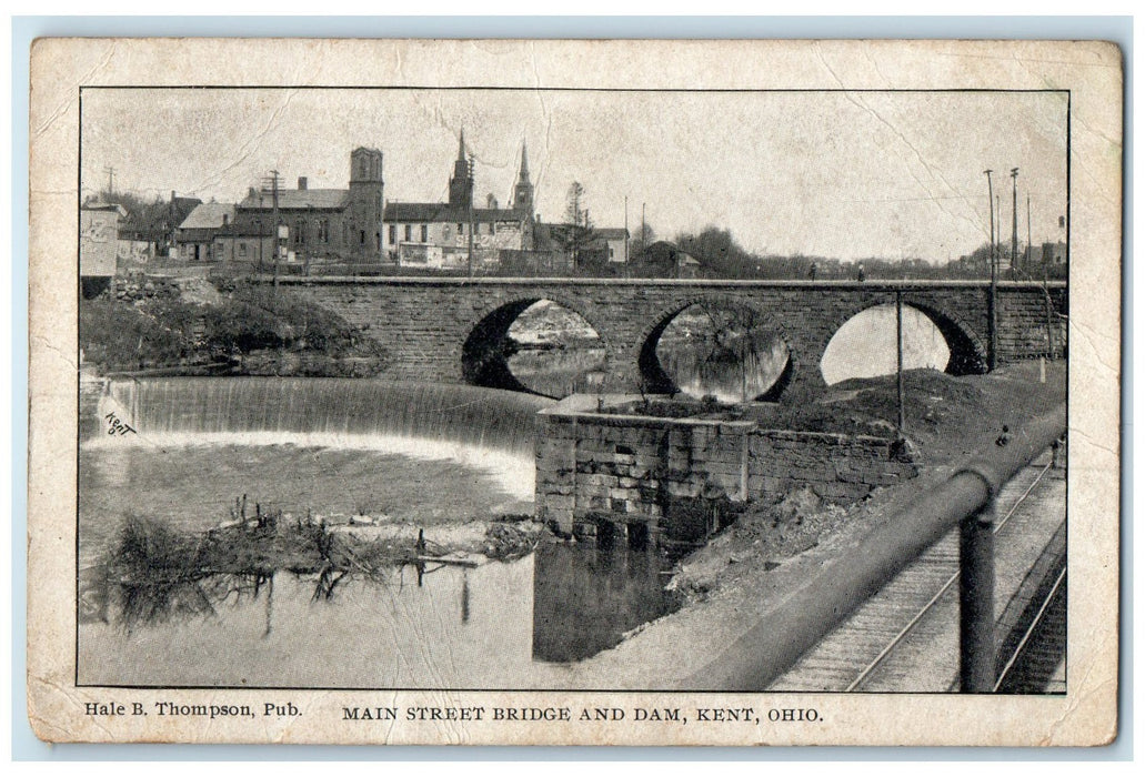 c1910's Main Street Bridge And Dam Scene Kent Ohio OH Unposted Vintage Postcard