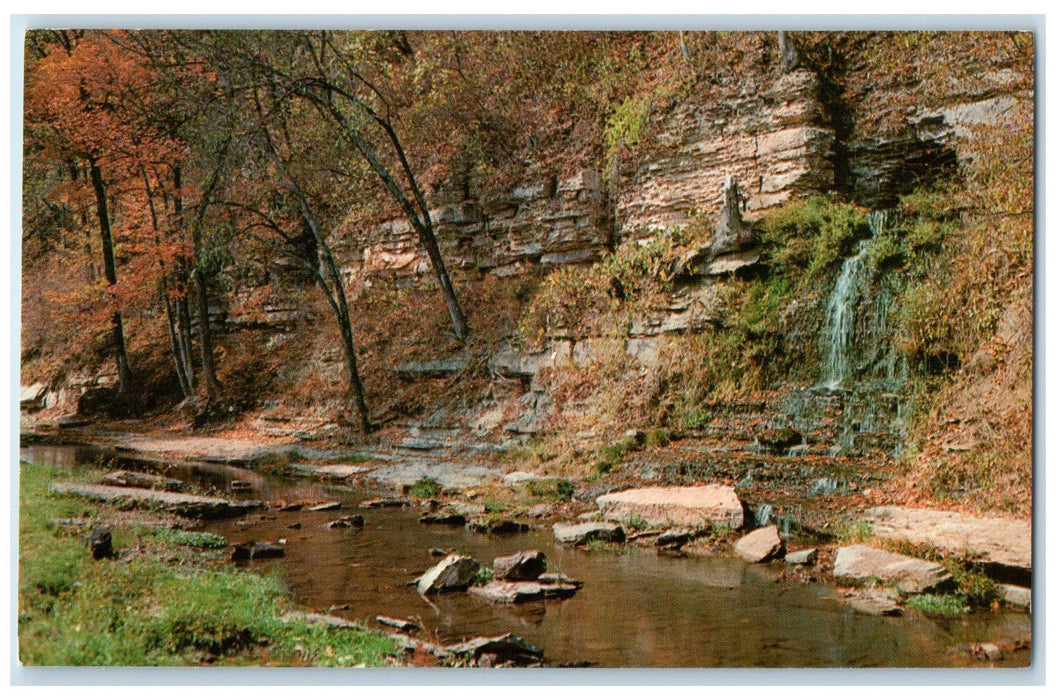 c1950's Buelah Falls In Picnic Grounds Of Spook Caves McGregor Iowa IA Postcard