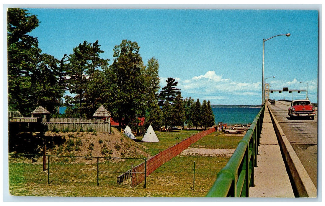 c1950's The Mackinac Bridge & Michilimackinac State Park Michigan MI Postcard