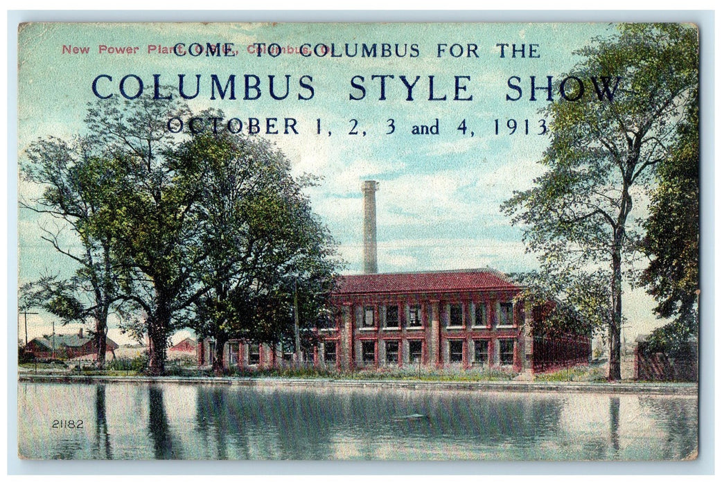 1913 New Power Plant Exterior Riverside Columbus Ohio OH Posted Trees Postcard