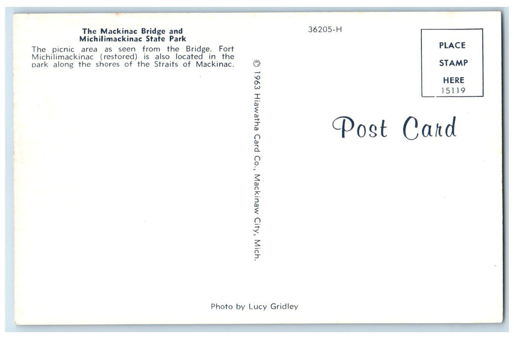 c1950's The Mackinac Bridge & Michilimackinac State Park Michigan MI Postcard