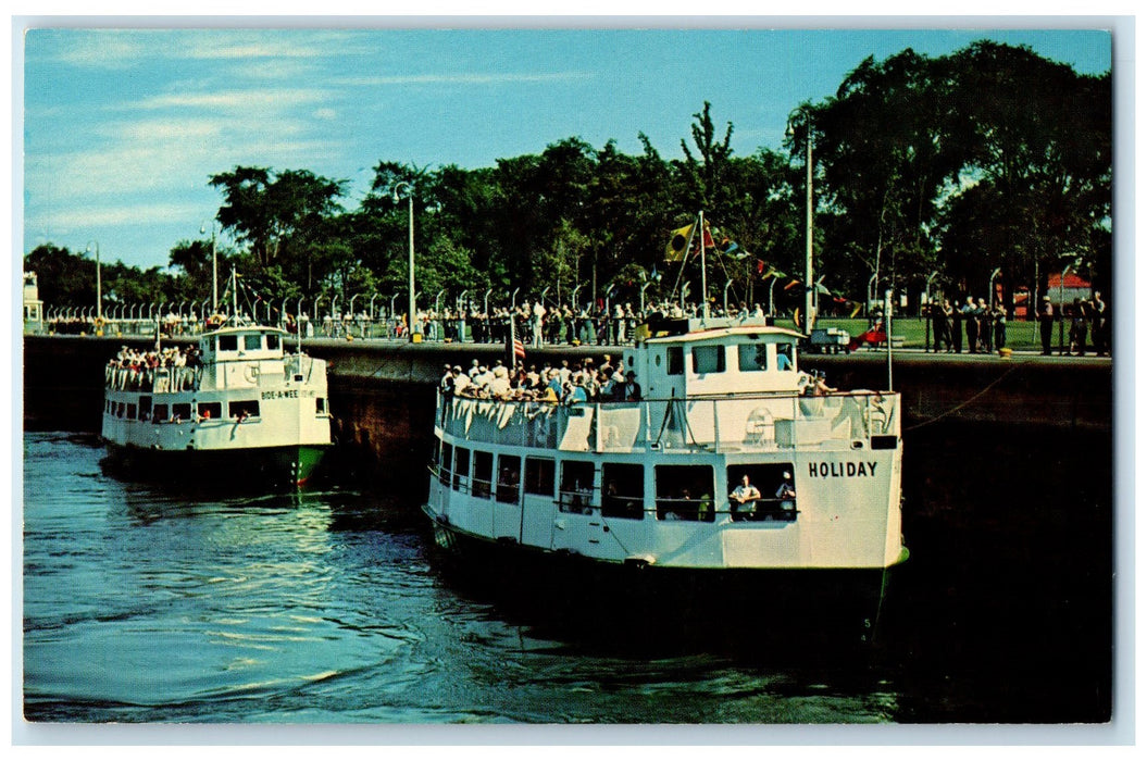 c1950's The American Soo Locks Sault Ferry Boat Ste. Marie Michigan MI Postcard