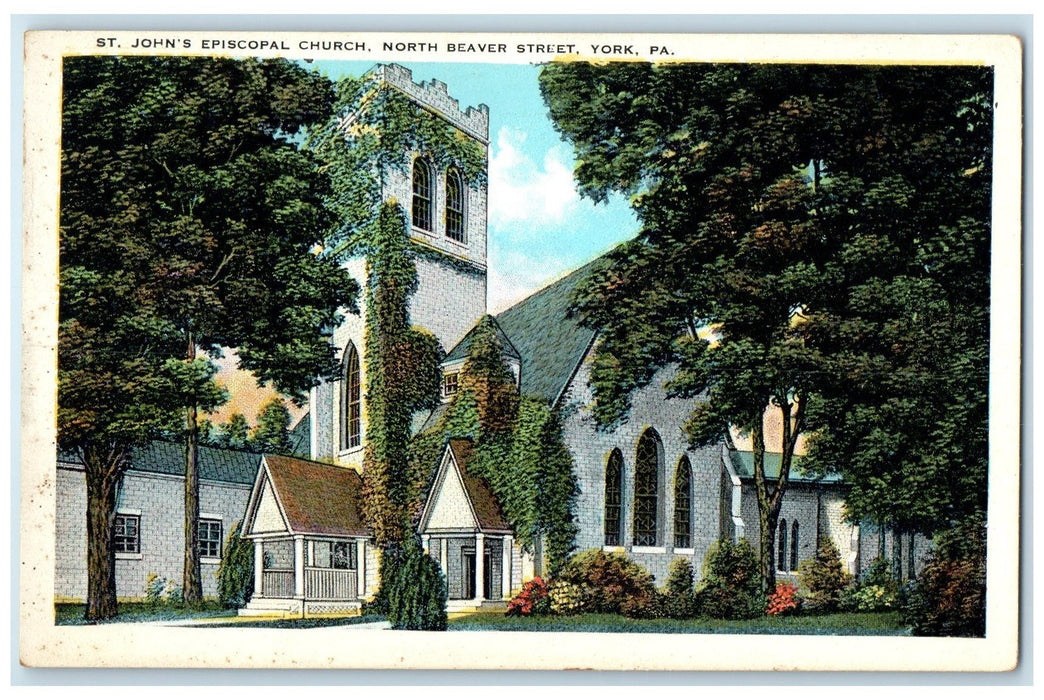 c1940's St. Johns Episcopal Church Exterior North Beaver Street York PA Postcard