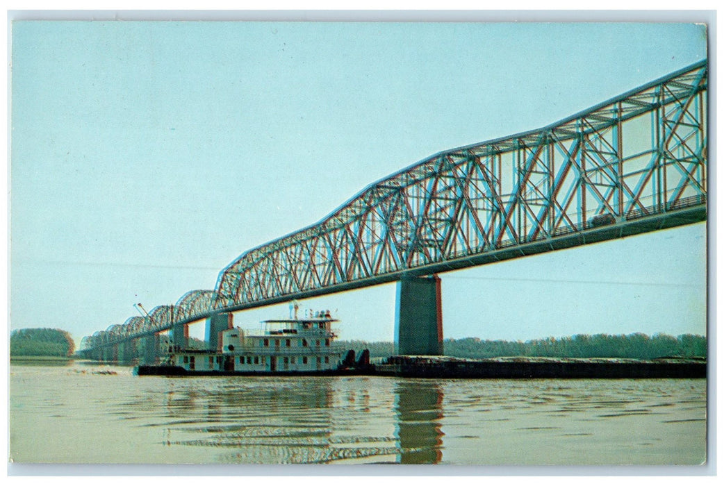 c1950's Towboat Mississippi River Bridge Cape Girardeau Missouri MO Postcard