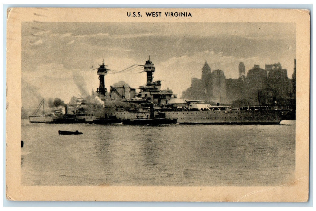 1934 U.S.S. West Virginia Fall River Massachusetts MA Posted Vintage Postcard