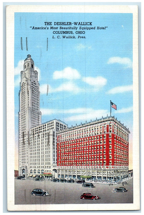1942 The Deshler Wallick Hotel Restaurant Building Tower Columbus Ohio Postcard