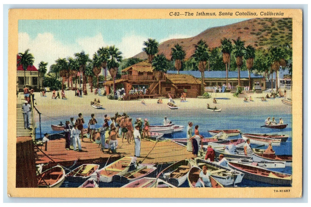 c1940 The Isthmus Boating Bathing Tourists Santa Catalina California CA Postcard