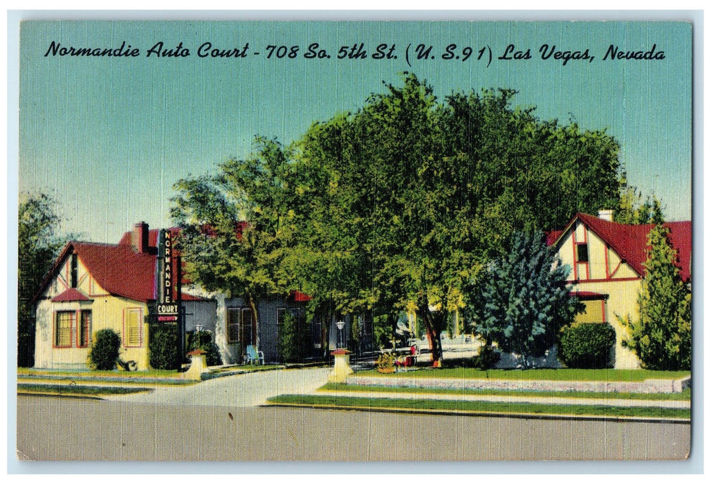 c1940 Normandie Auto Court Motel Restaurant Cottage Las Vegas Nevada NV Postcard