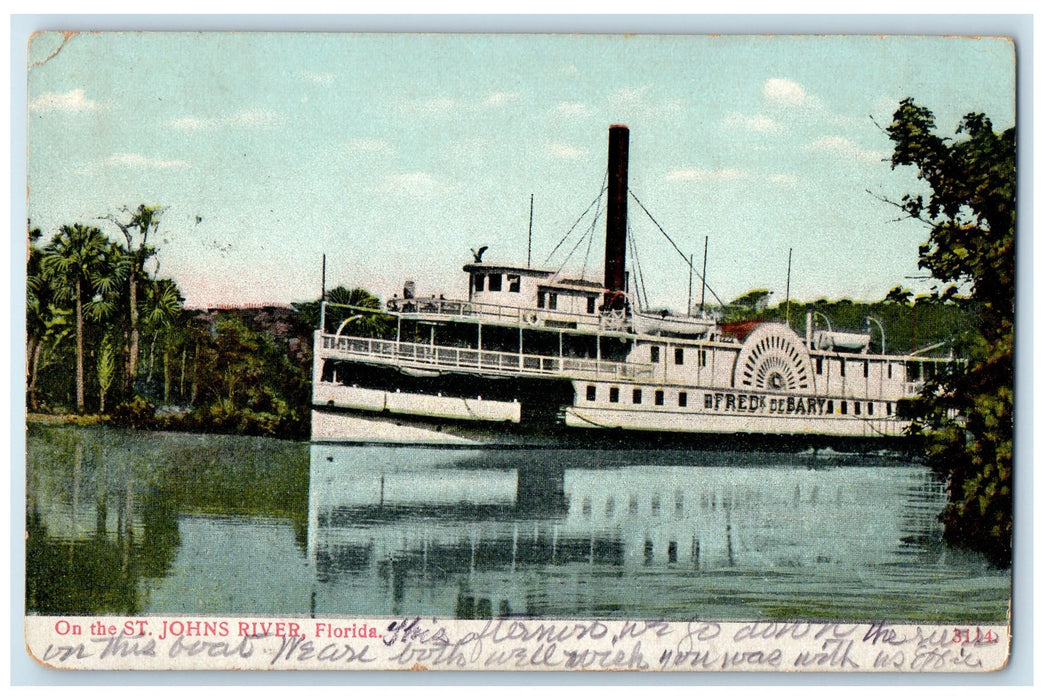 c1905's Steamship View On The St. Johns River Florida FL Unposted Trees Postcard