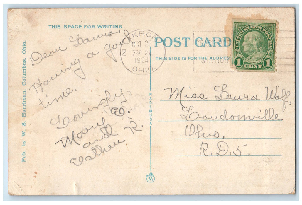 1924 Union Station Train Terminal Rock Cargo Passenger Akron Ohio OH Postcard