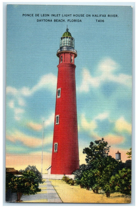 c1940s Ponce De Leon Inlet Light House Trees Daytona Beach Florida FL Postcard