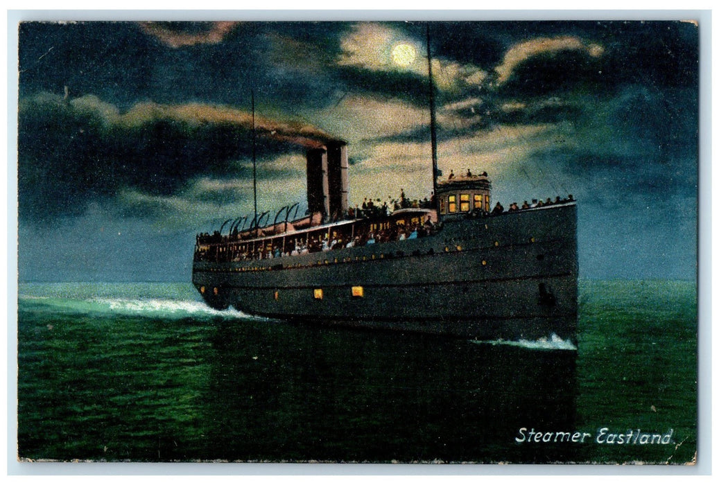 1910 Steamer Eastland Moonlight Scene Cleveland Ohio OH Posted Vintage Postcard