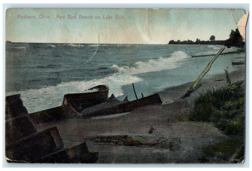 1910 Red Bird Beach Scene On Lake Erie Madison Ohio OH Posted Vintage Postcard