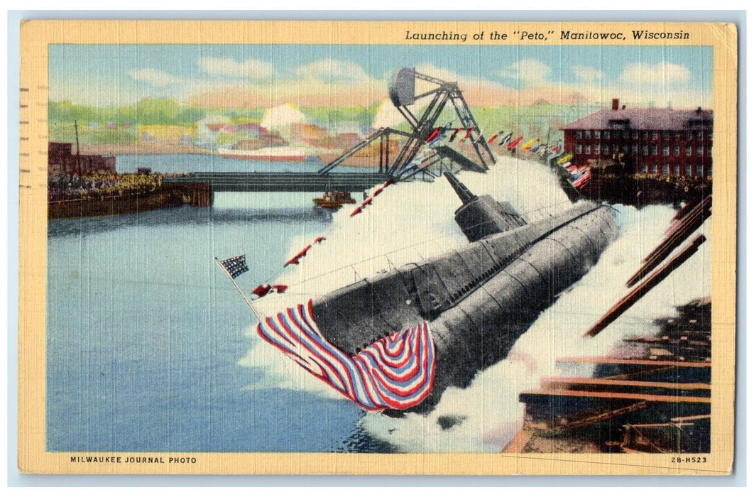 1943 Launching Of The Peto Ship Manitowoc Wisconsin WI Posted Vintage Postcard