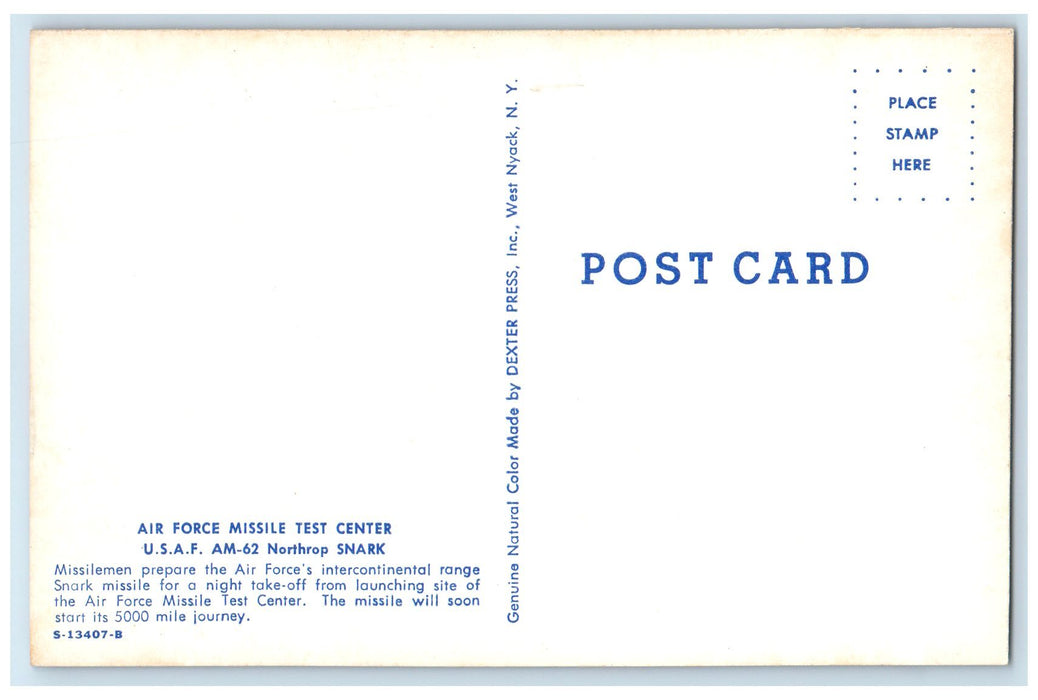 c1950 Airforce Missile Test Center USAF AM62 Northrop Snark Florida FL Postcard