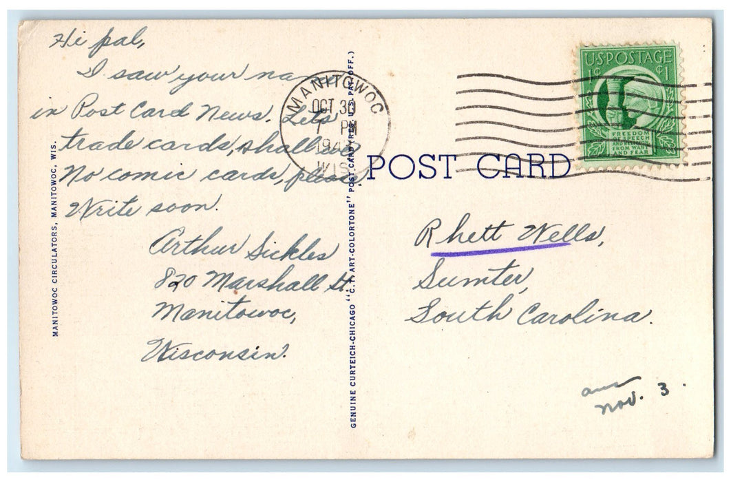 1943 Launching Of The Peto Ship Manitowoc Wisconsin WI Posted Vintage Postcard