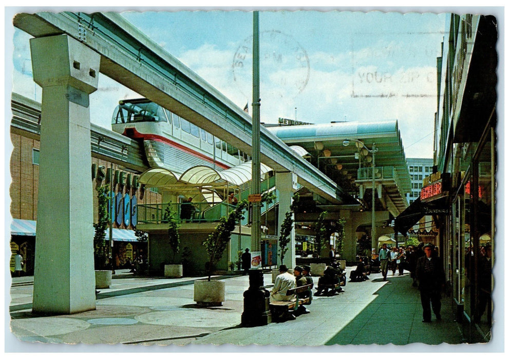 1968 Downtown Monorail Station View Seattle Washington WA Posted People Postcard