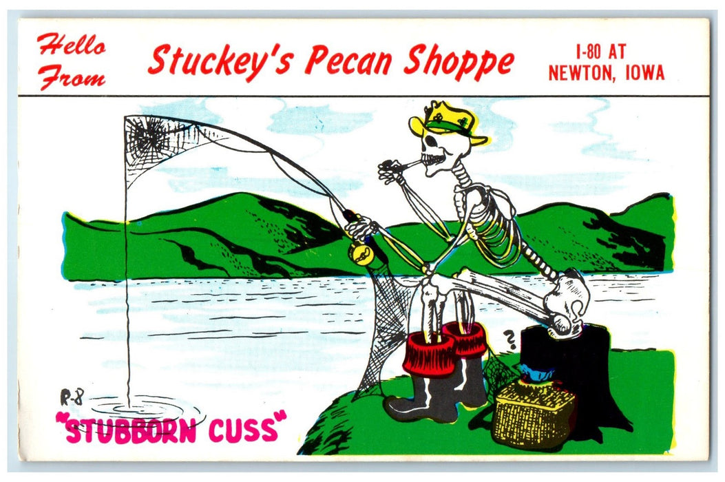 c1950's Hello From Stuckey's Pecan Shoppe Skeleton Draw Newton Iowa IA Postcard