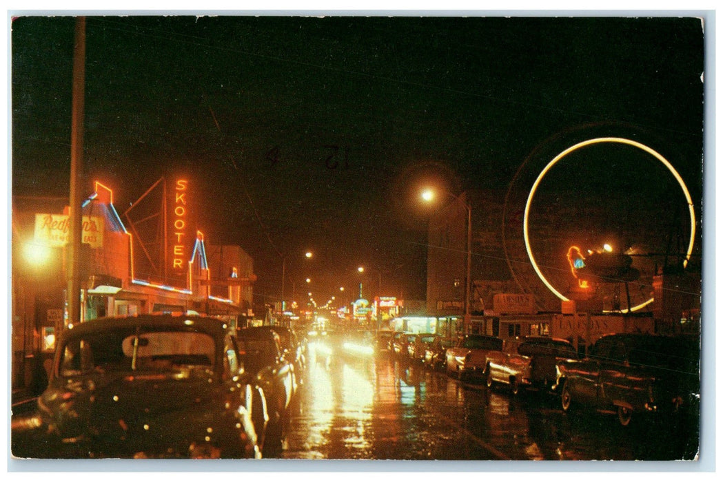 1968 Broadway At Night Shops And Cars Seaside Oregon Seattle WA Posted Postcard