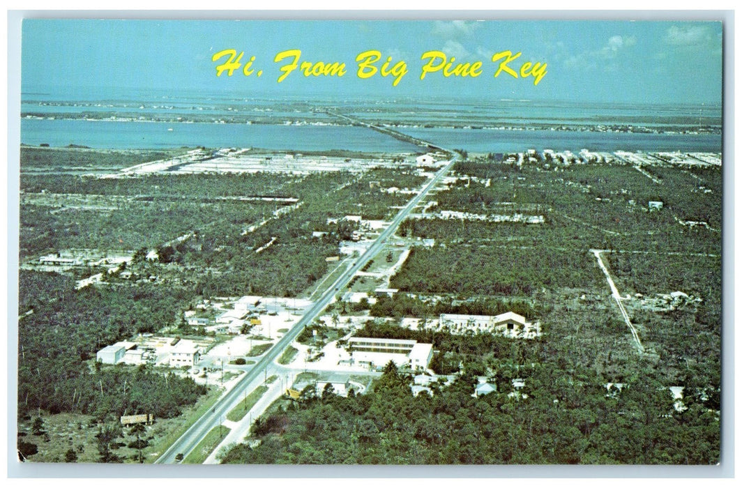 c1950's Hello From Big Pine Key Aerial View Highway Grove Florida FL Postcard