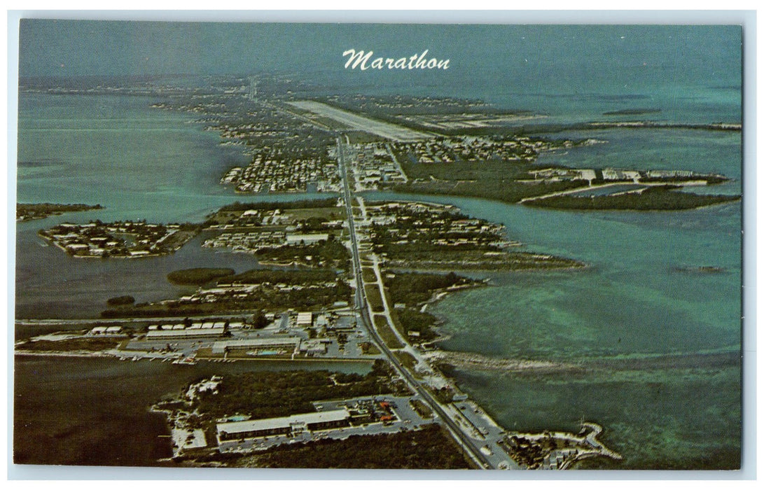 c1950 Aerial View Marathon Sport Fishing Center Florida Keys Florida FL Postcard