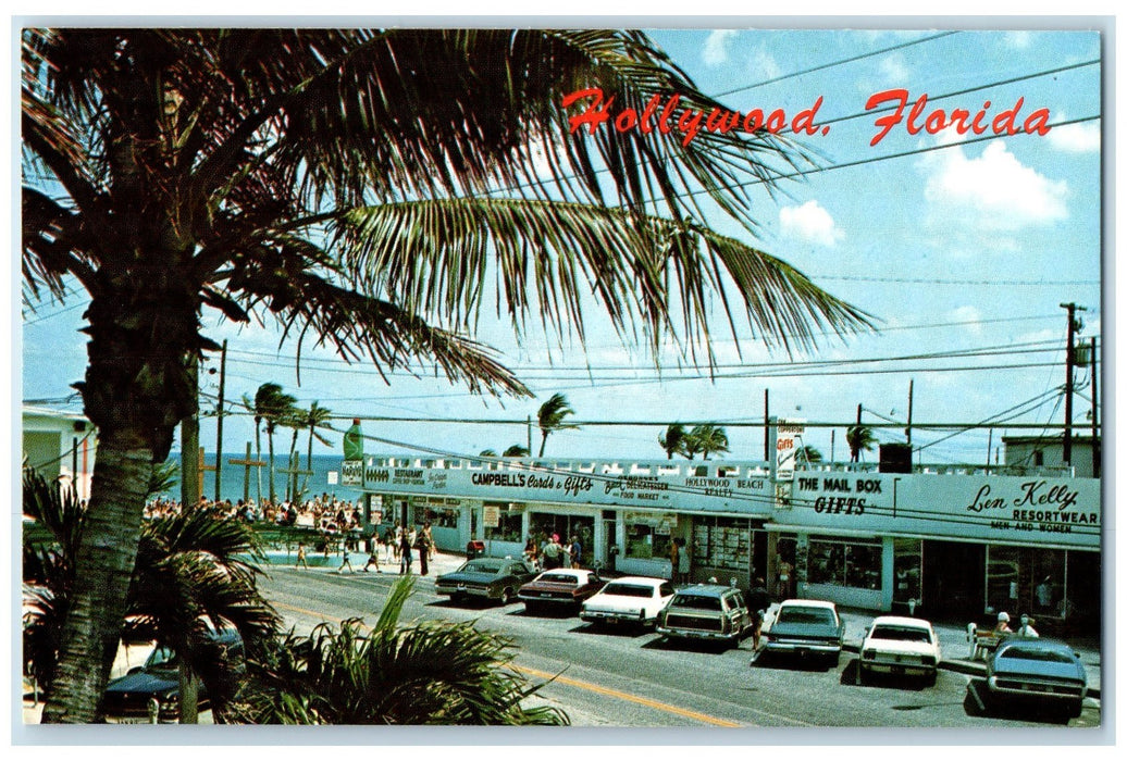 c1950's Along Johnson Street View Beach Boardwalk Hollywood Florida FL Postcard