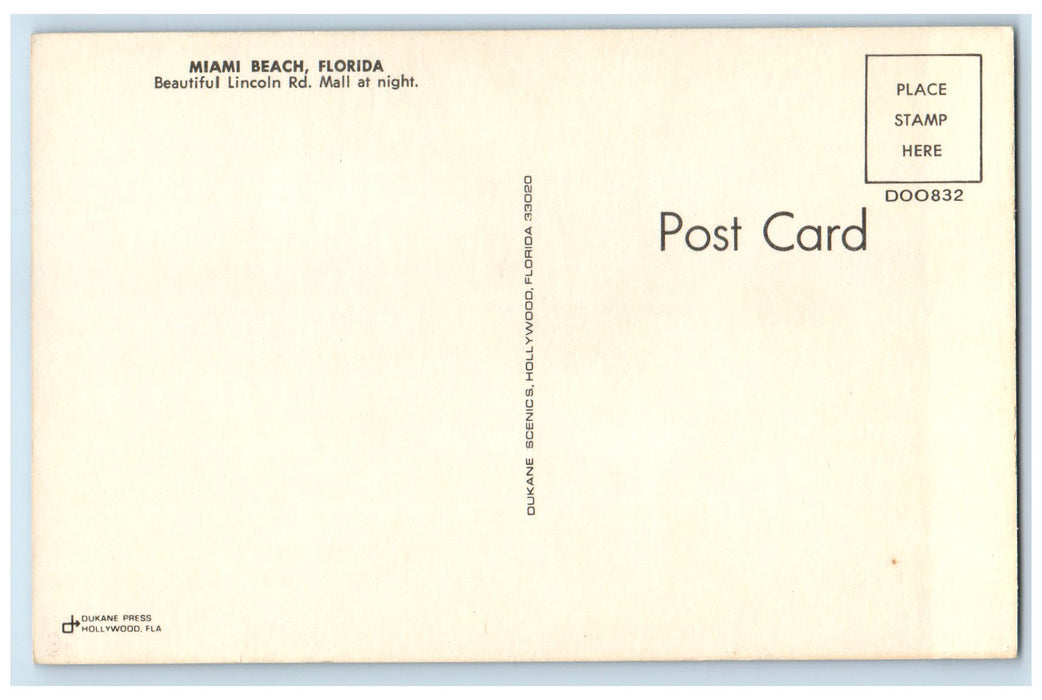 c1950's Beautiful Lincoln Road Mall At Night Miami Beach Florida FL Postcard