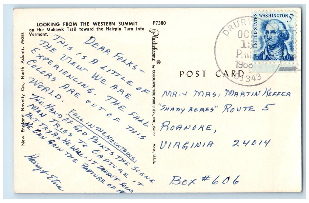 1968 Looking From The Western Summit Mohawk Trail Wigman MA Posted Cars Postcard