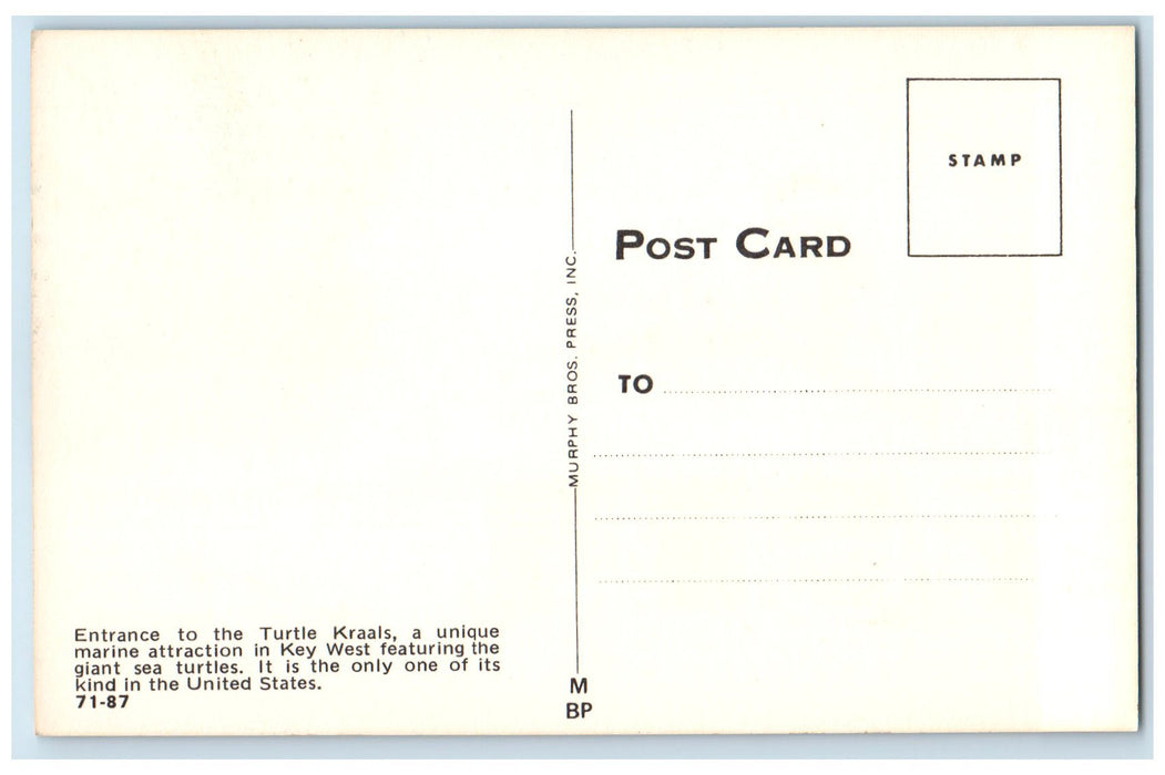 c1950 Entrance To Turtle Kraals Marine Attractions Key West Florida FL Postcard