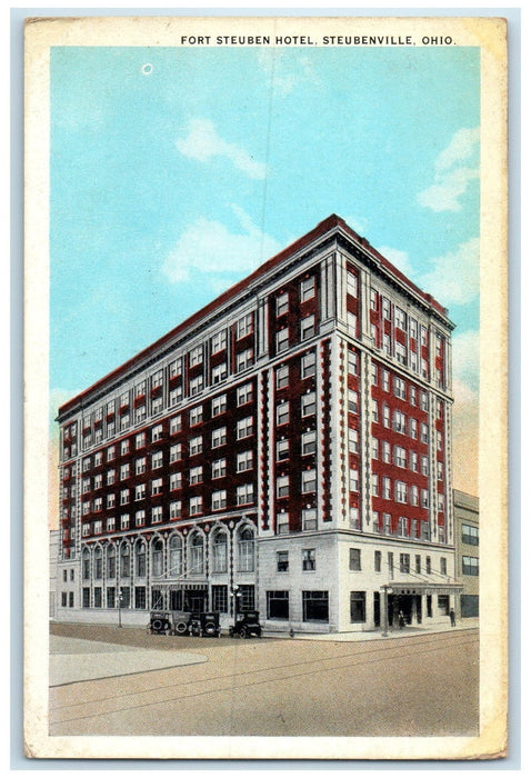 c1940's Fort Steuben Hotel Exterior Roadside Steubenville Ohio OH Cars Postcard