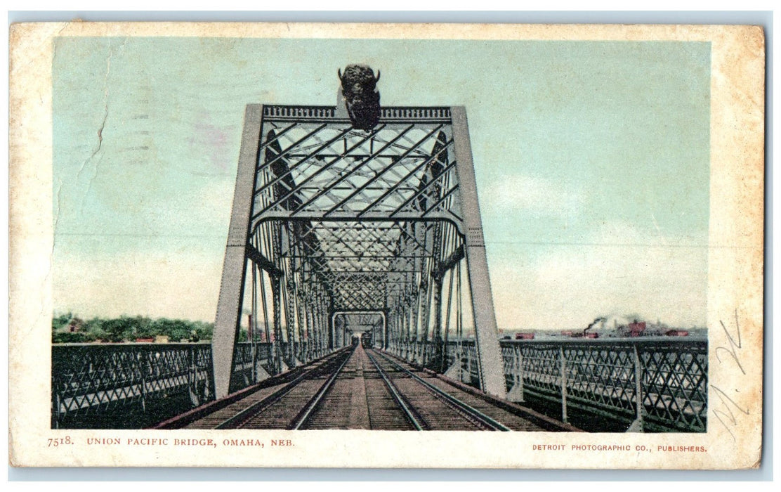 1906 Union Pacific Bridge Railroad Scene Omaha Nebraska NE Posted Cloud Postcard