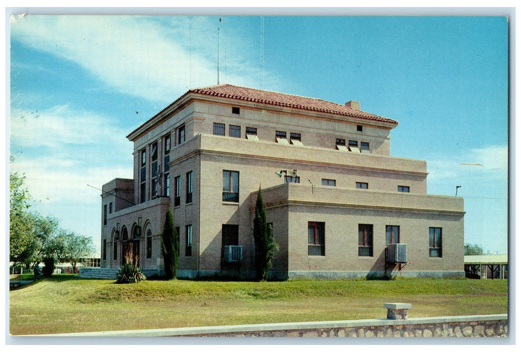 c1950 Reeves County Court House Building Ground Entrance Pecos Texas TX Postcard