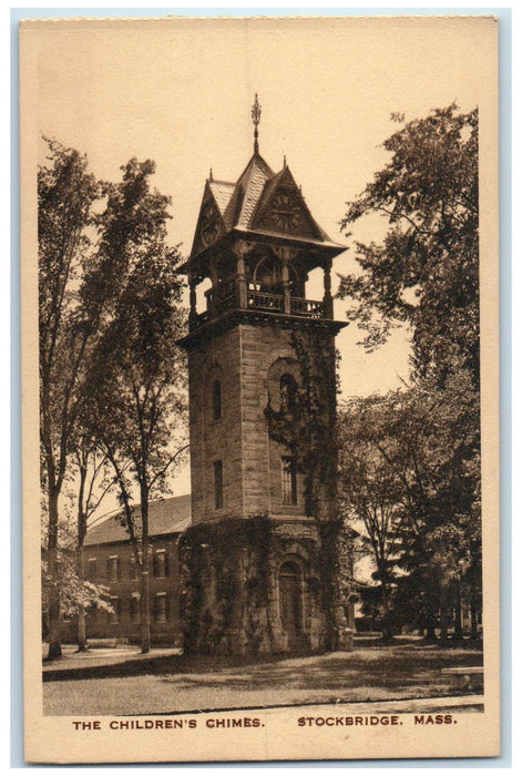 c1920 The Children Chimes Clock Tower View Stockbridge Massachusetts MA Postcard